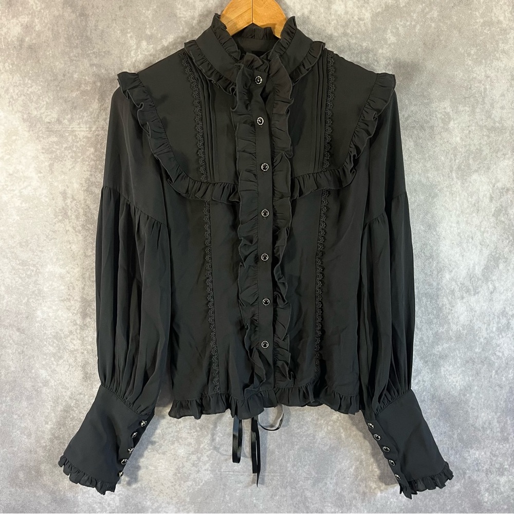 Elegant Black Ruffled Blouse